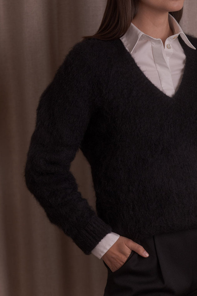 V-Neck Alpaca Blend Sweater Black
