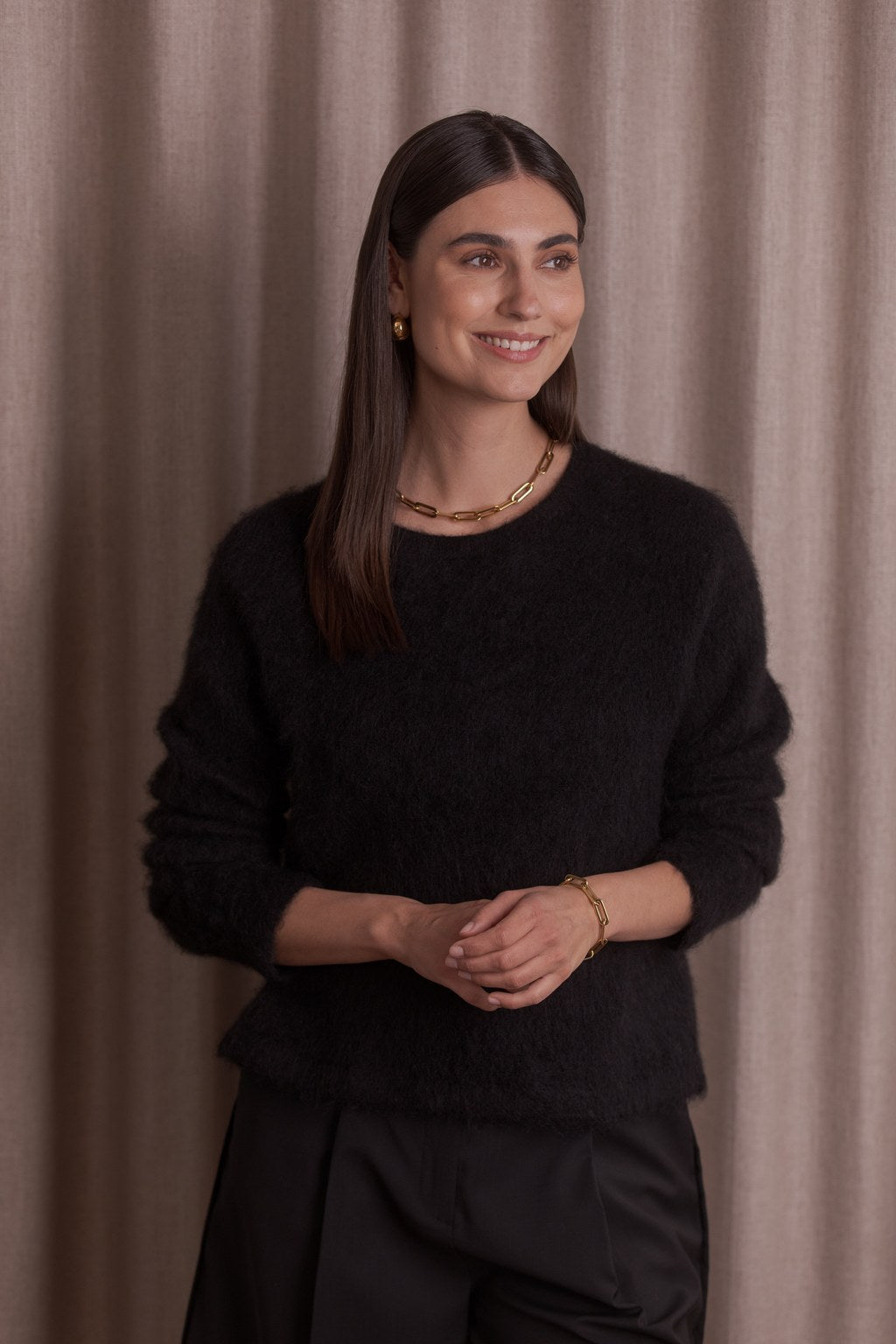 Long-Sleeve Alpaca Blend Sweater Black