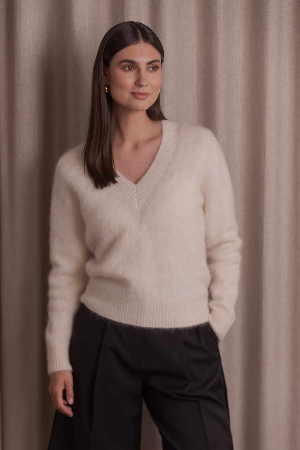 V-Neck Alpaca Blend Sweater Cream