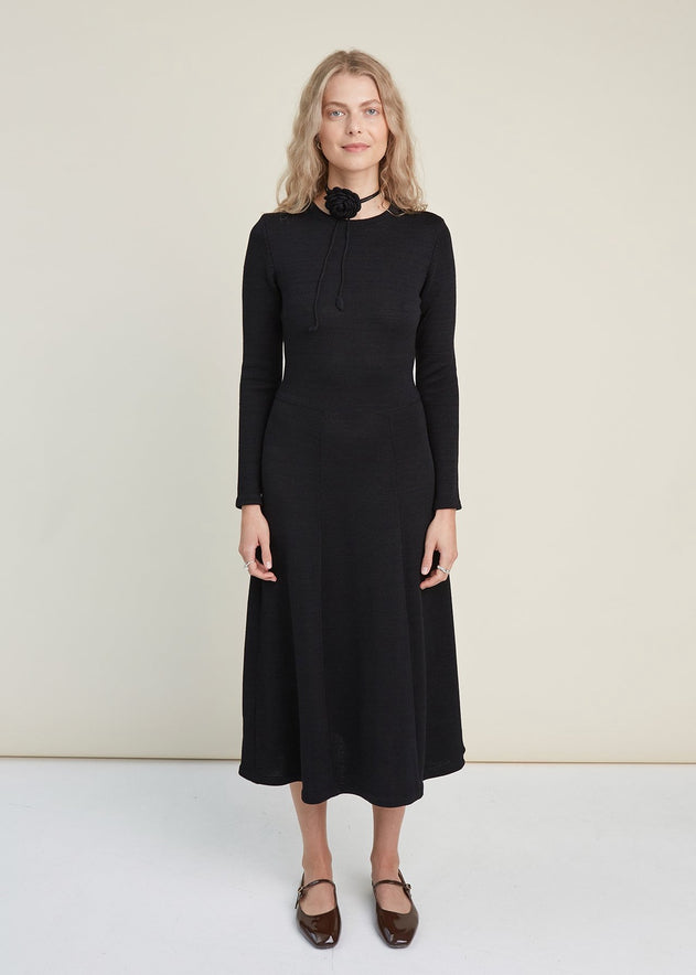 Knitted Merino Wool A-line Midi Dress