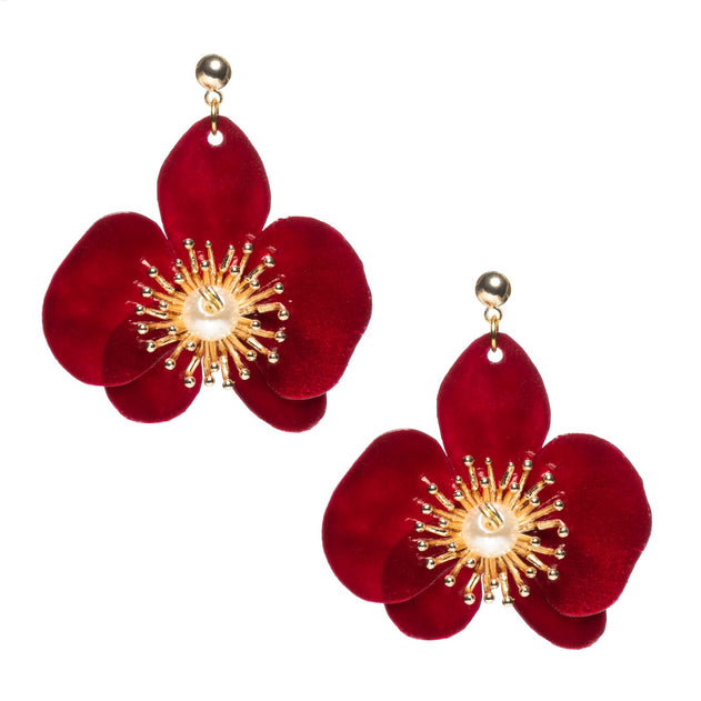 Small Butterfly Orchid Stud Earrings Scarlet