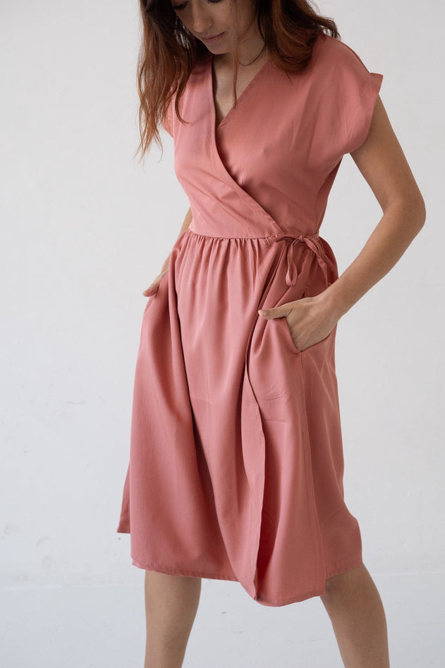 Hira TENCEL™ Wrap Midi Dress in Pink