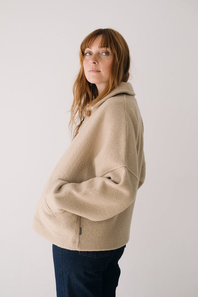 Merino Wool Short Coat in Beige
