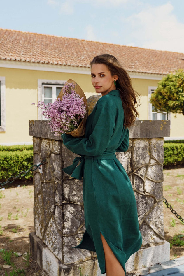 Chloe Linen Dress Evergreen