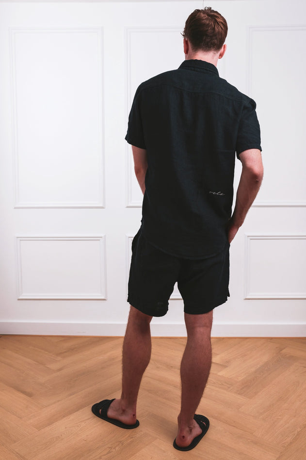 Men's Malibu Linen Button Down Shirt Black