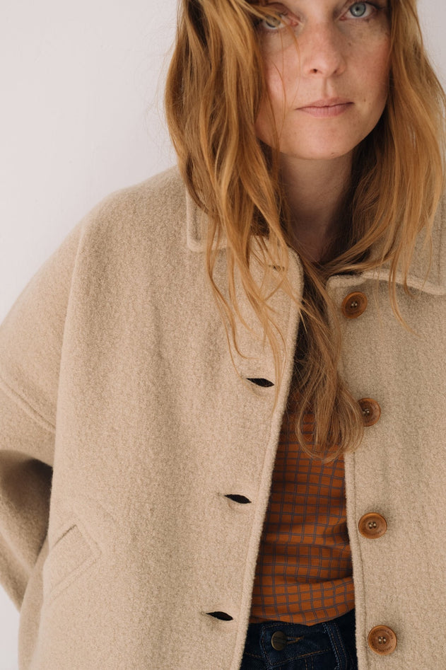 Merino Wool Short Coat in Beige
