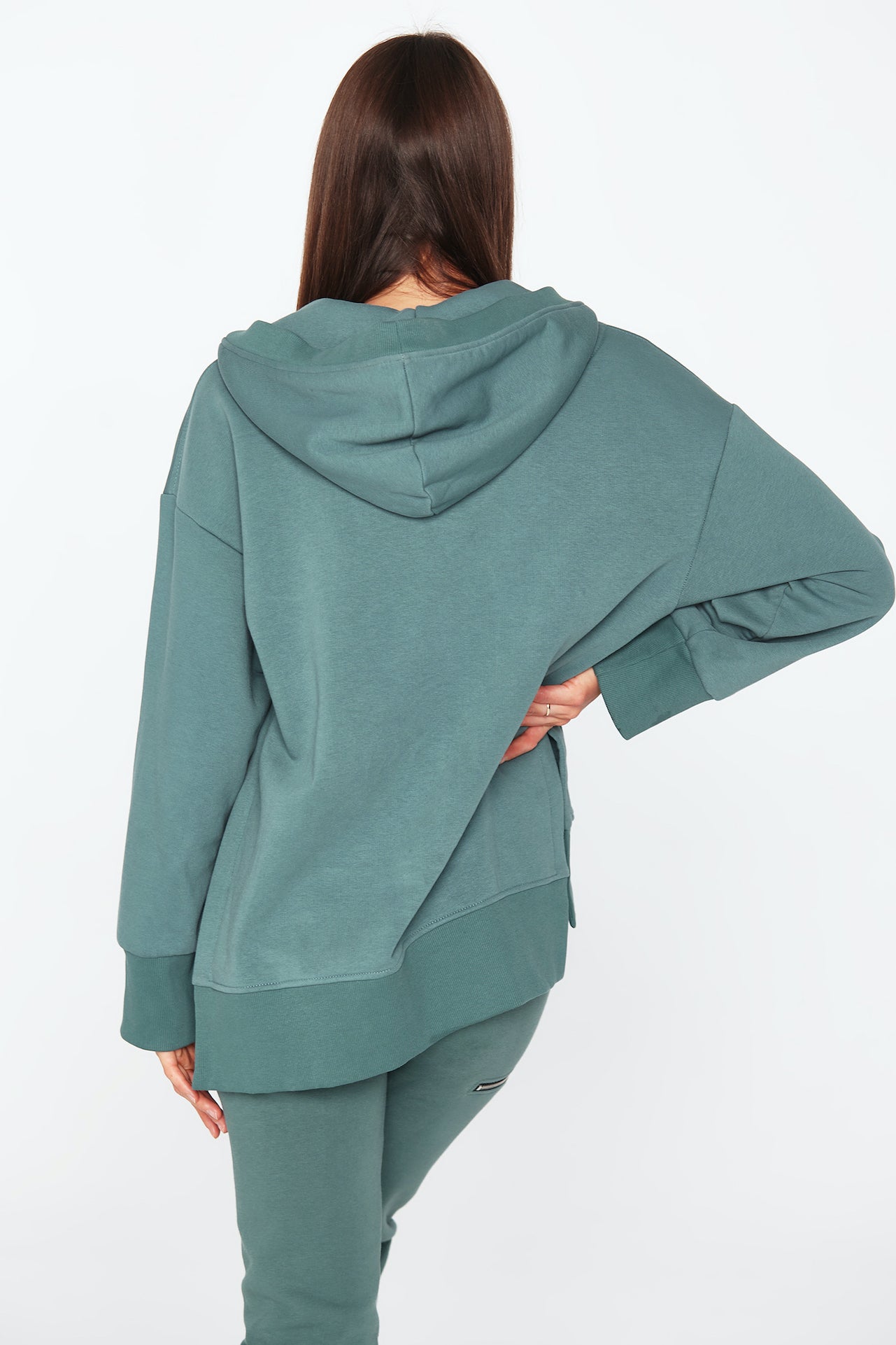 Laced Hoodie With Side Slits Sea Green