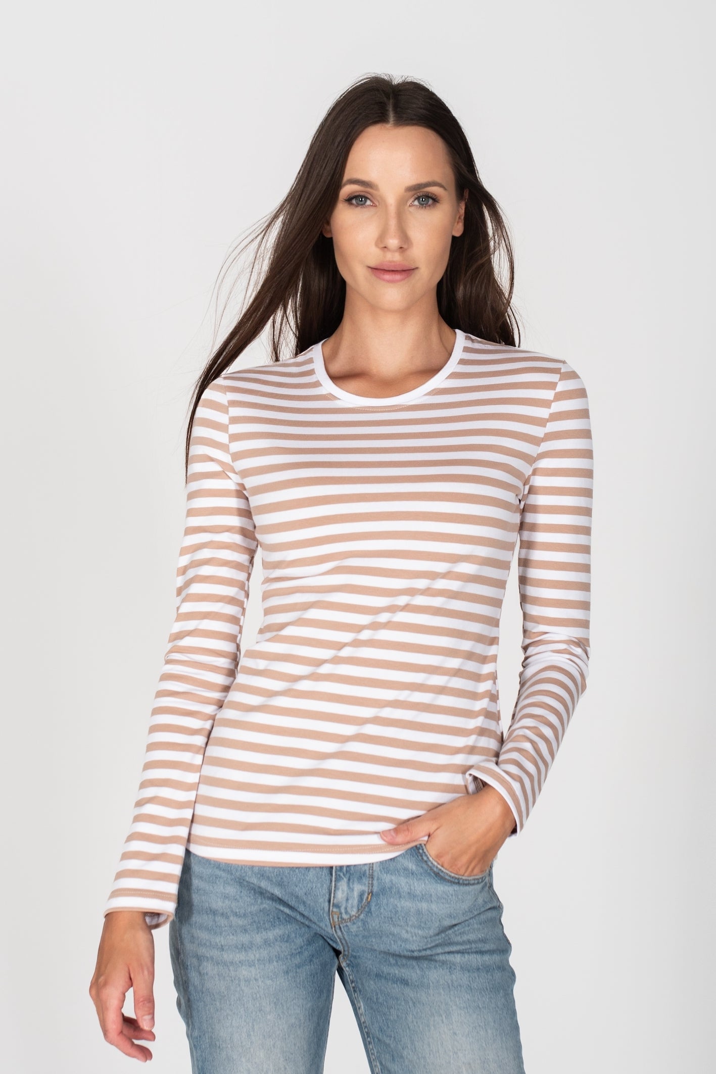 Longsleeve T-Shirt Beige Striped