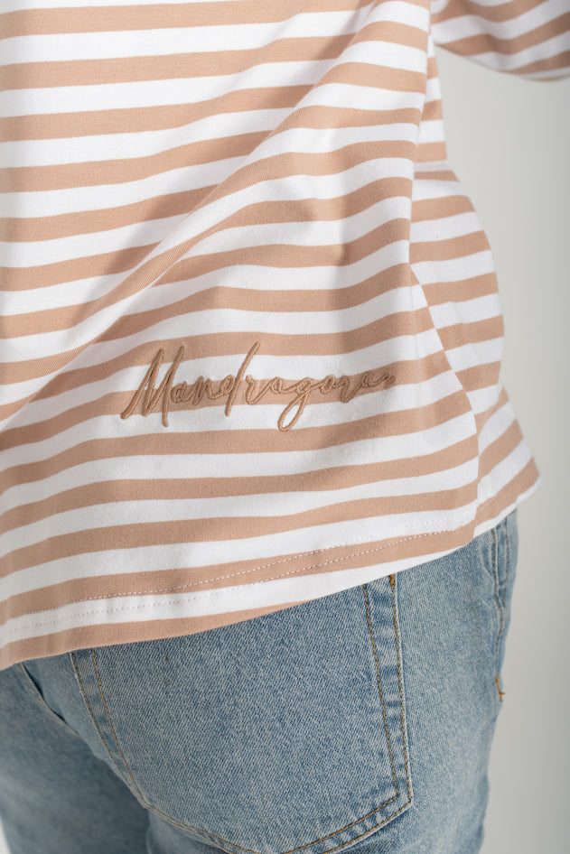 Oversized Longsleeve T-Shirt Beige Striped