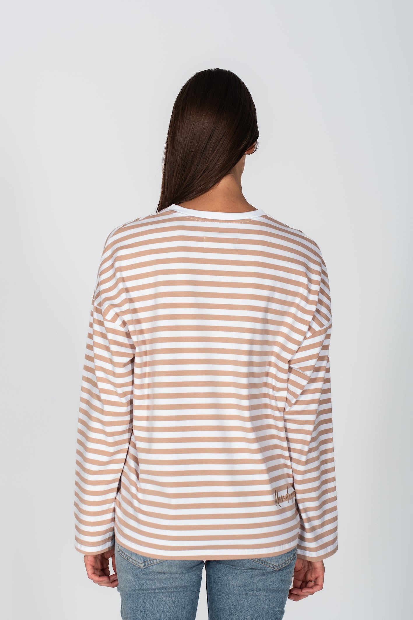 Oversized Longsleeve T-Shirt Beige Striped