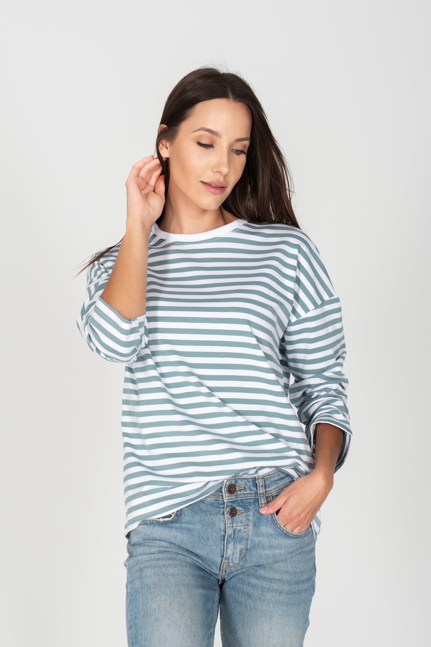 Oversized Longsleeve T-Shirt Sage Striped