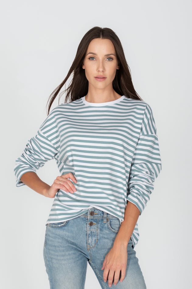 Oversized Longsleeve T-Shirt Sage Striped