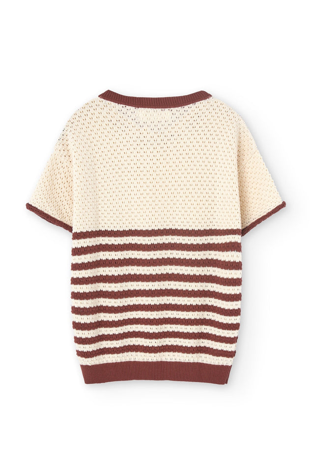 Hadara Short Sleeve Knitted Top Red Sailor Stripes