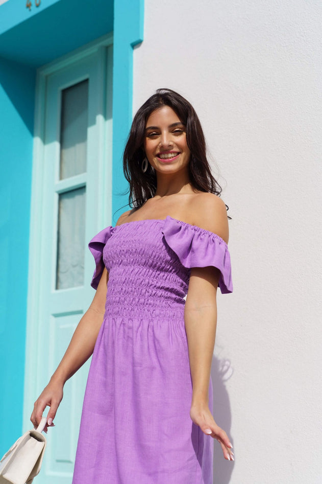 Ariela Linen Dress Iris