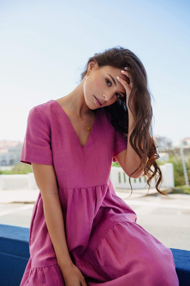 Linen Layer Dress Mulberry