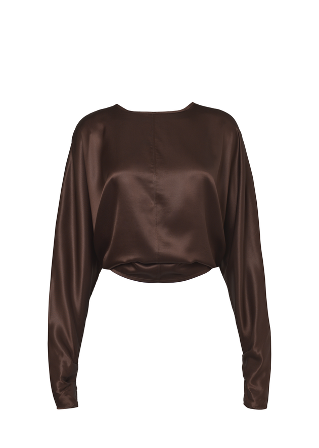 Halo Long Sleeve Silk Blouse Brown