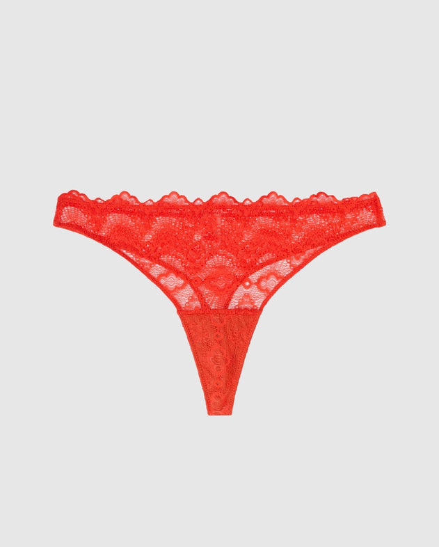 Lace Period Thong Fiery Red