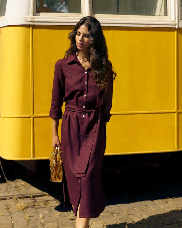 Chloe Linen Dress Merlot - IVALO.COM