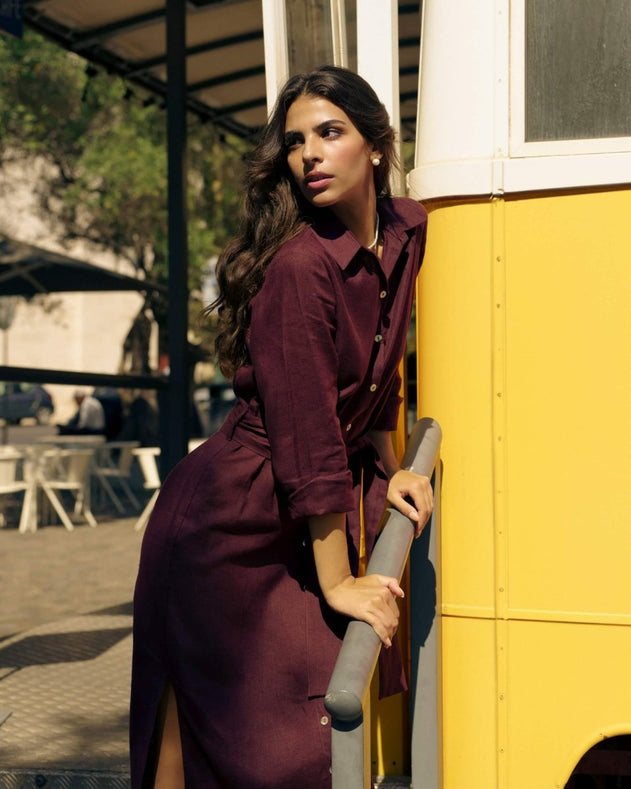 Chloe Linen Dress Merlot - IVALO.COM