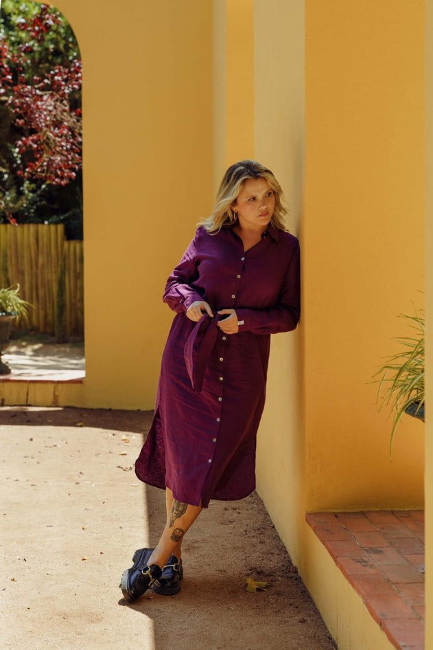 Chloe Linen Dress Royal Violet - IVALO.COM