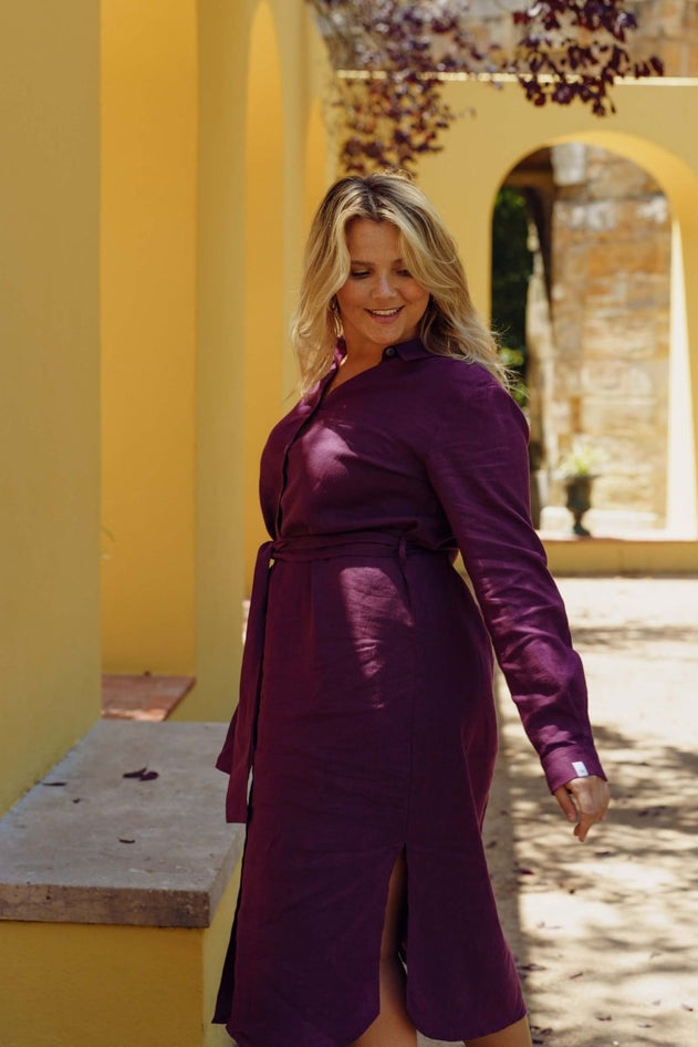 Chloe Linen Dress Royal Violet - IVALO.COM