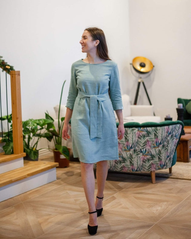 Classic Linen Dress Desert Sage Green - IVALO.COM
