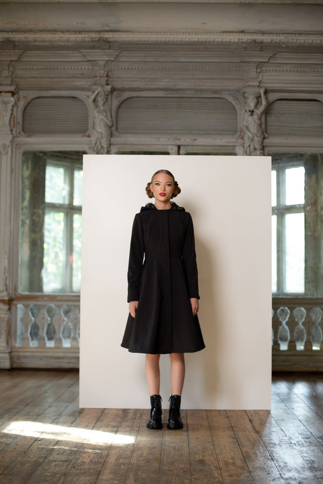 Fit and Flare Raincoat with Full Circle Hem Midnight Black