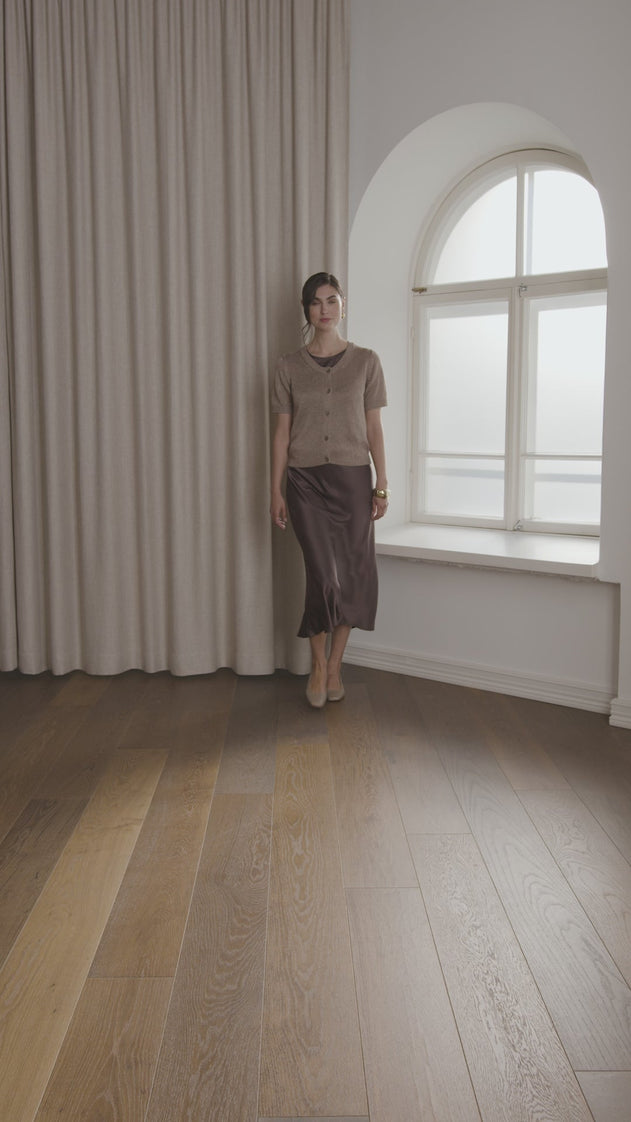 Short Sleeve Linen Blend Cardigan Greige