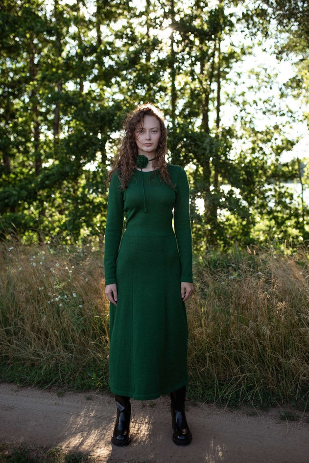 Knitted Merino Wool A-line Midi Dress
