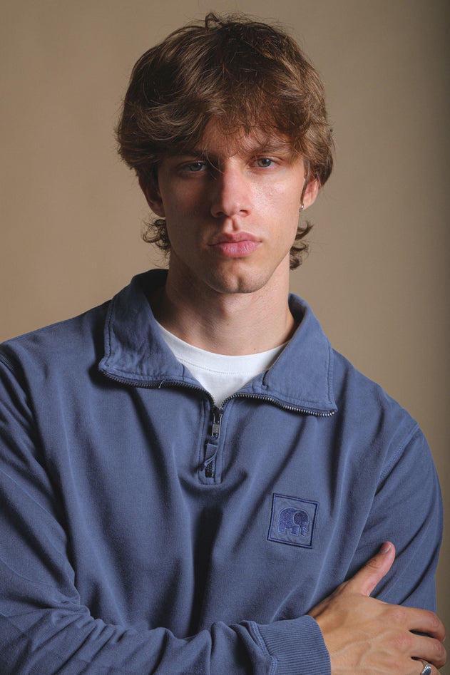 Men's Sauce Pigment Quarter Zip Sweater Faded Navy