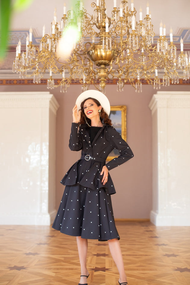 Fit and Flare Raincoat with A-Line Hem Polka Dots Black