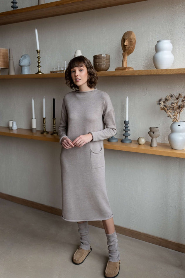 Longline Merino Wool Dress With Turn-Up Trims