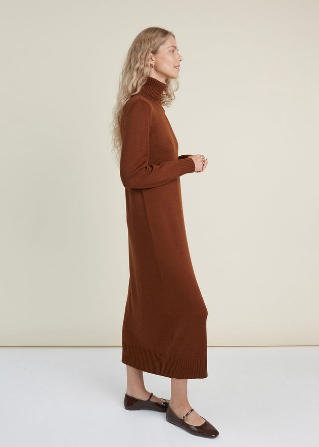 Turtleneck Knitted Merino Wool Sweater Dress