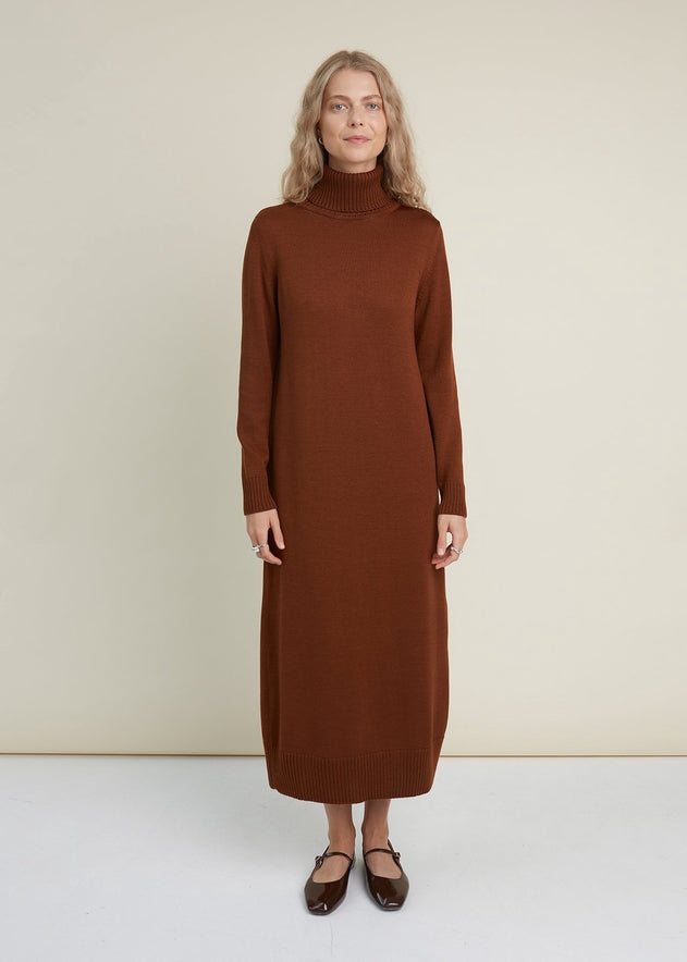 Turtleneck Knitted Merino Wool Sweater Dress