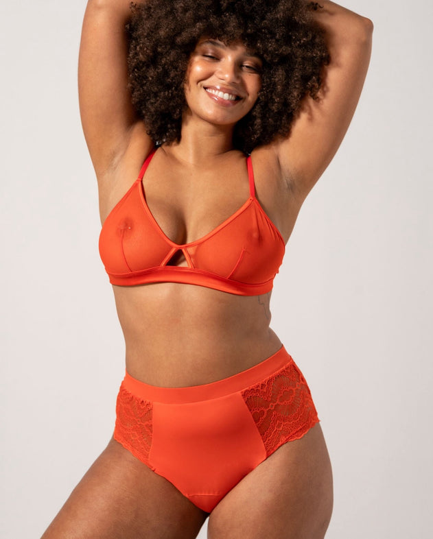 Highwaist Lace Briefs Medium Flow Period Panties Fiery Red