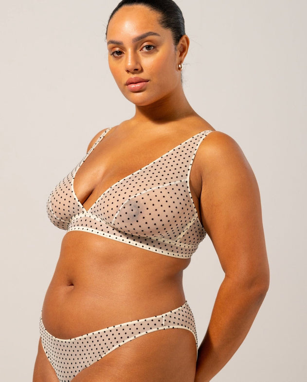Mesh Plunge Bralette Polka Dots