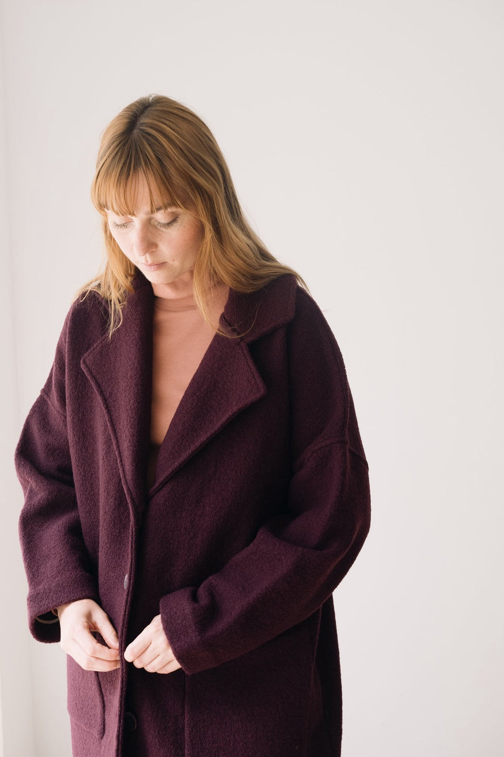 100% RWS Merino Wool Long Coat in Purple