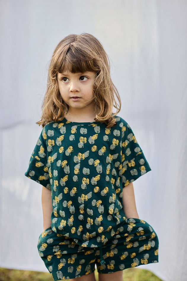 Kids' Organic Cotton Shorts Footprints Blue/Green