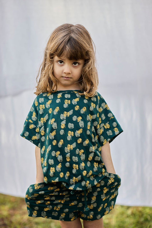 Kids' Organic Cotton Shorts Footprints Blue/Green