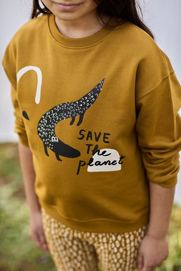 Kids' Unisex Organic Cotton Sweatshirt Crocodile Mustard