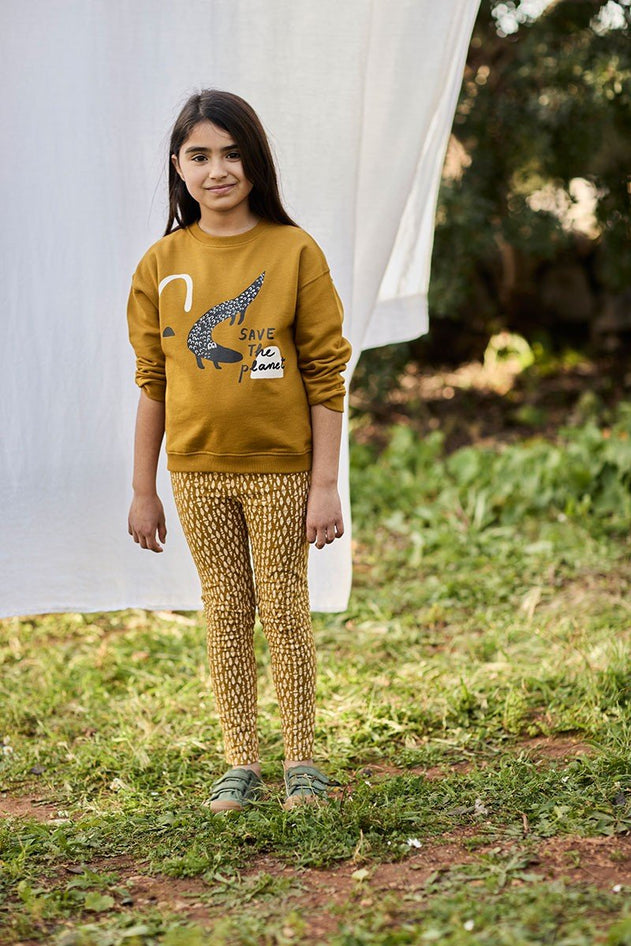 Kids' Unisex Organic Cotton Sweatshirt Crocodile Mustard