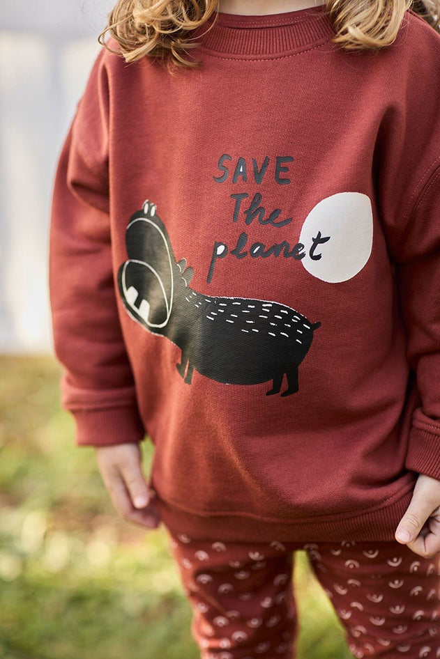 Kids' Unisex Sweatshirt Ecological Hippopotamus Red