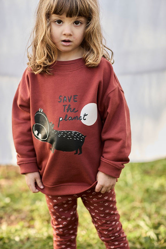 Kids' Unisex Sweatshirt Ecological Hippopotamus Red