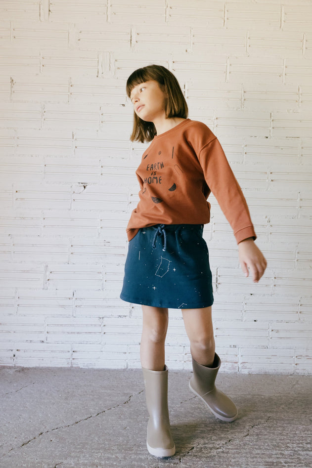 Kids' Gaya Short Flared Skirt Blue Constellations