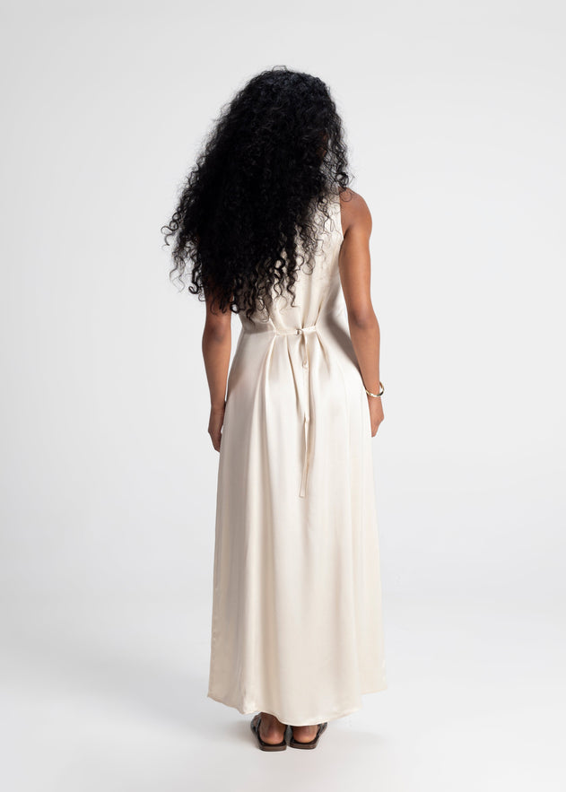 Elena Long Satin Dress Beige