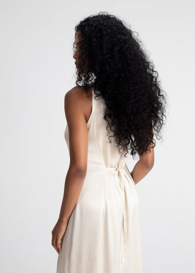 Elena Long Satin Dress Beige