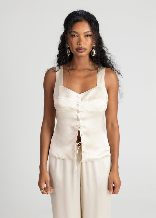Giulia Satin Corset Top Champagne