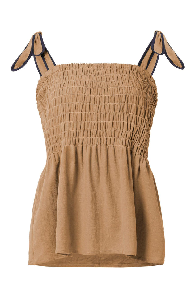 Gaia Organic Cotton Seersucker Top Tan