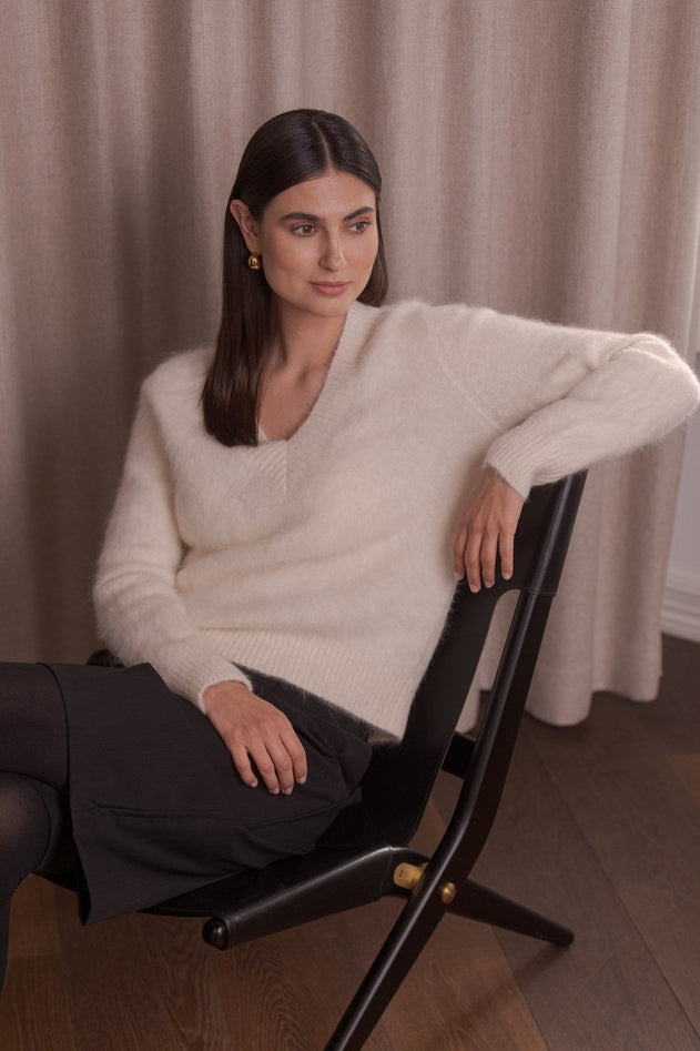 V-Neck Alpaca Blend Sweater Cream