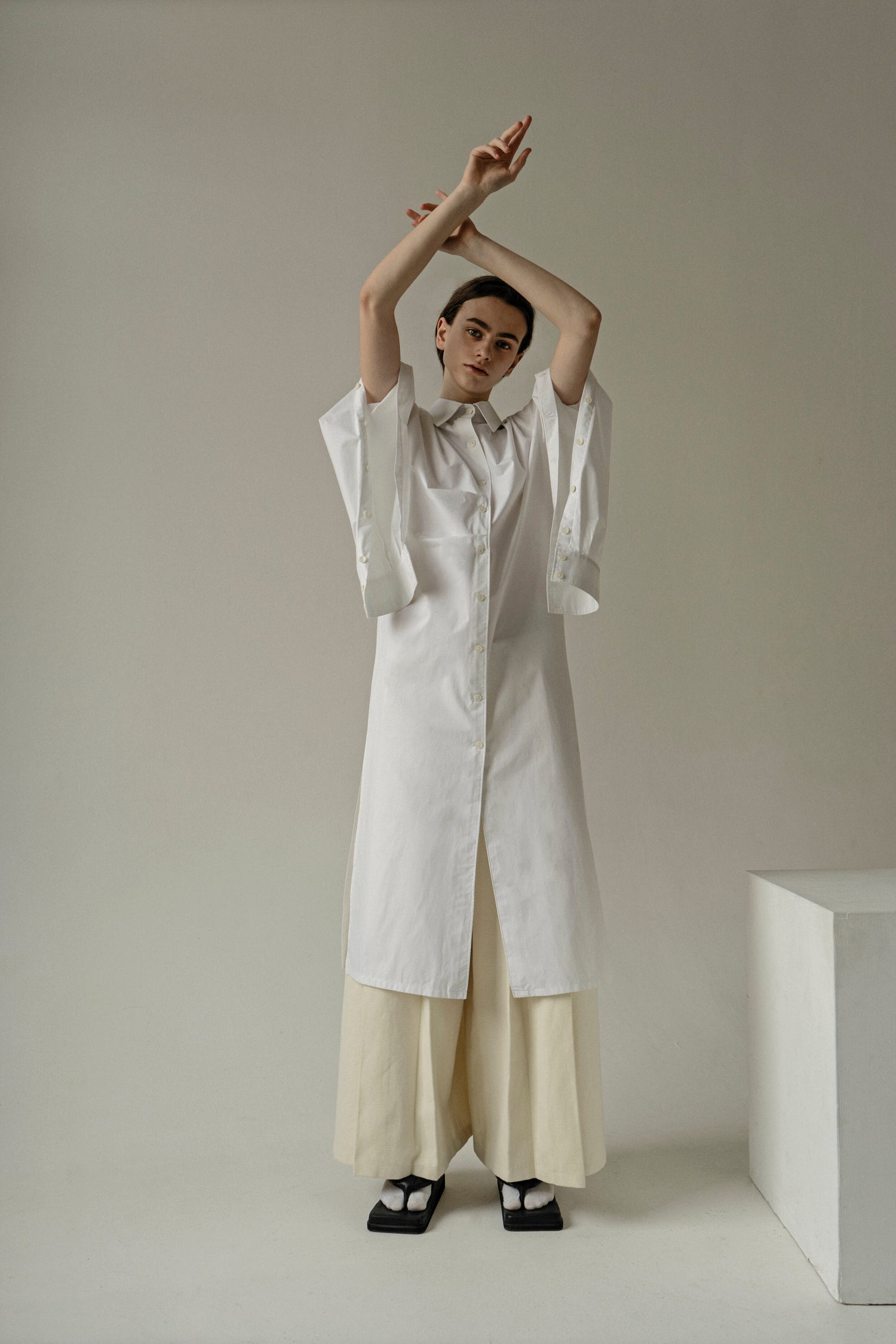 White Sleeves Button Tunic Shirt